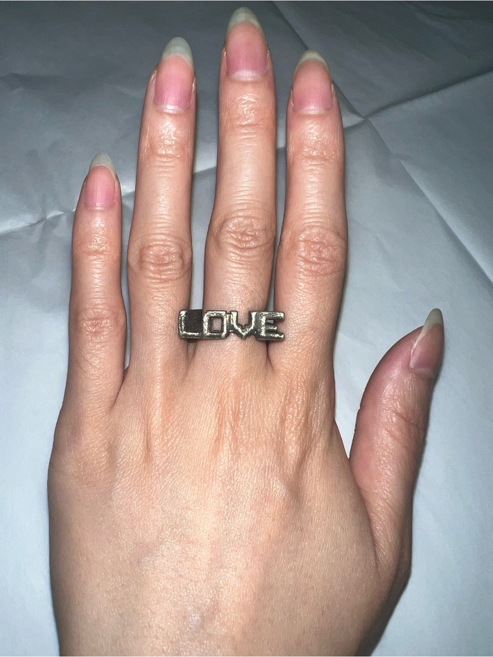 LOVE Block Letter Ring in Antique Silver